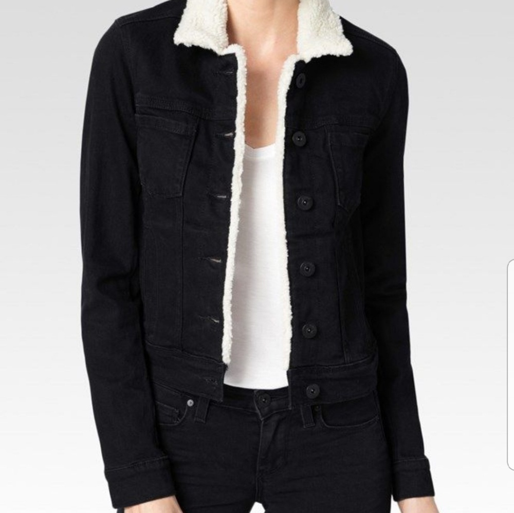 Paige Aspen fleece-lined black denim jacket